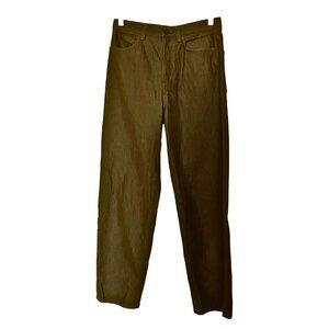 COS OLIVE GREEN VERY HIGH RISE ARMY MILITARY BAGGY MOM COATED TAPERED PANTS - 6